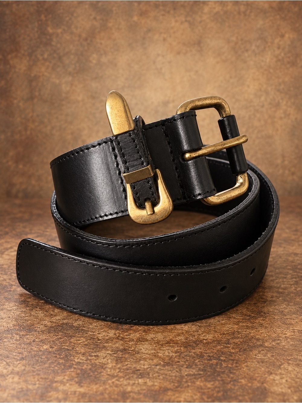 Vintage Made in Italy Black Leather Belt – Size 30 – Brass Buckle
